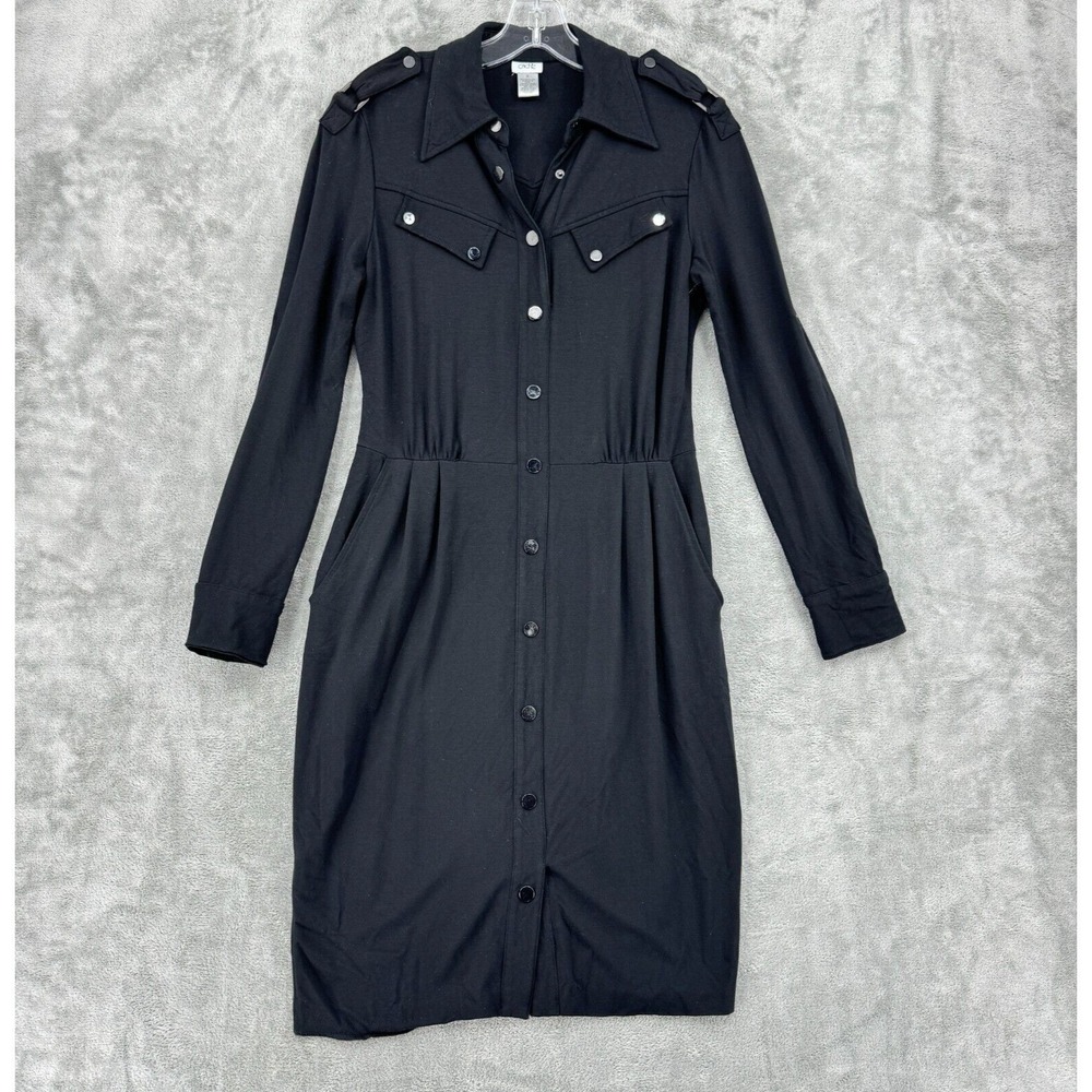 Vintage Cache Dress 8 Snap Stretch Knit‎ Career Classic Minimalist Pockets 90s